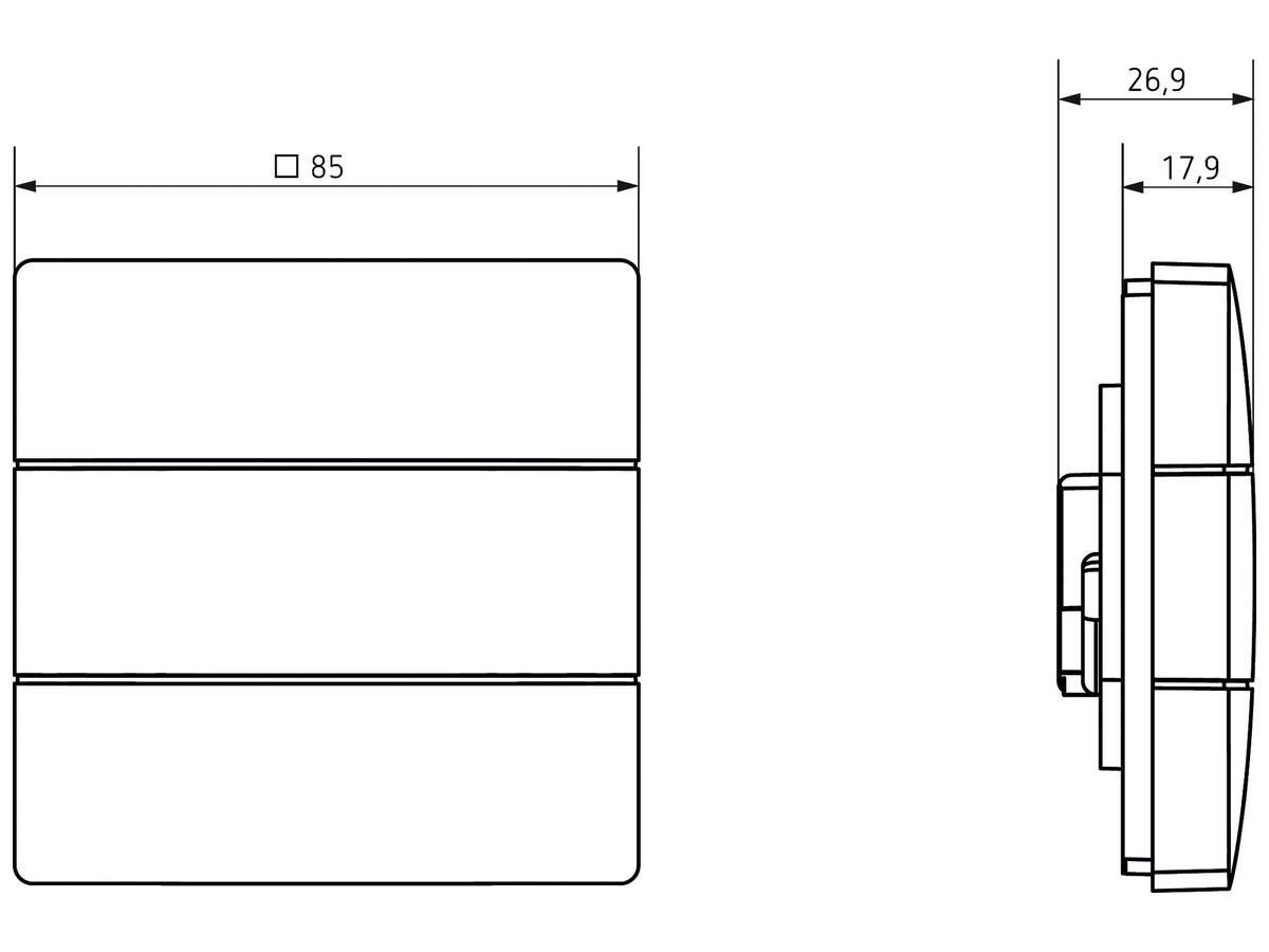 UP-Tastsensor KNX Theben iON 102, 2-fach, mit Temperatursensor, silber