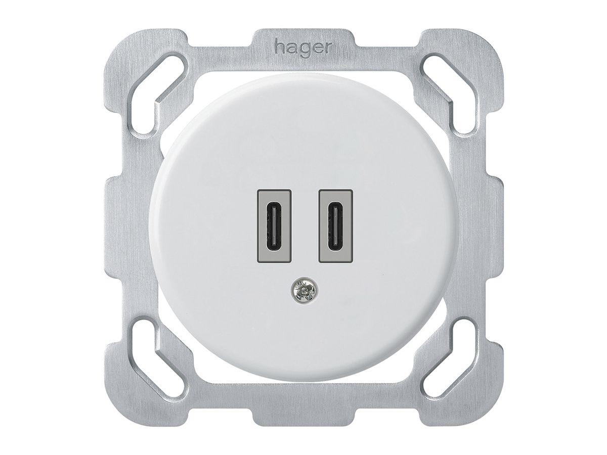UP-USB-Ladesteckdose Hager basico C-C 20W 5V 77×77mm weiss
