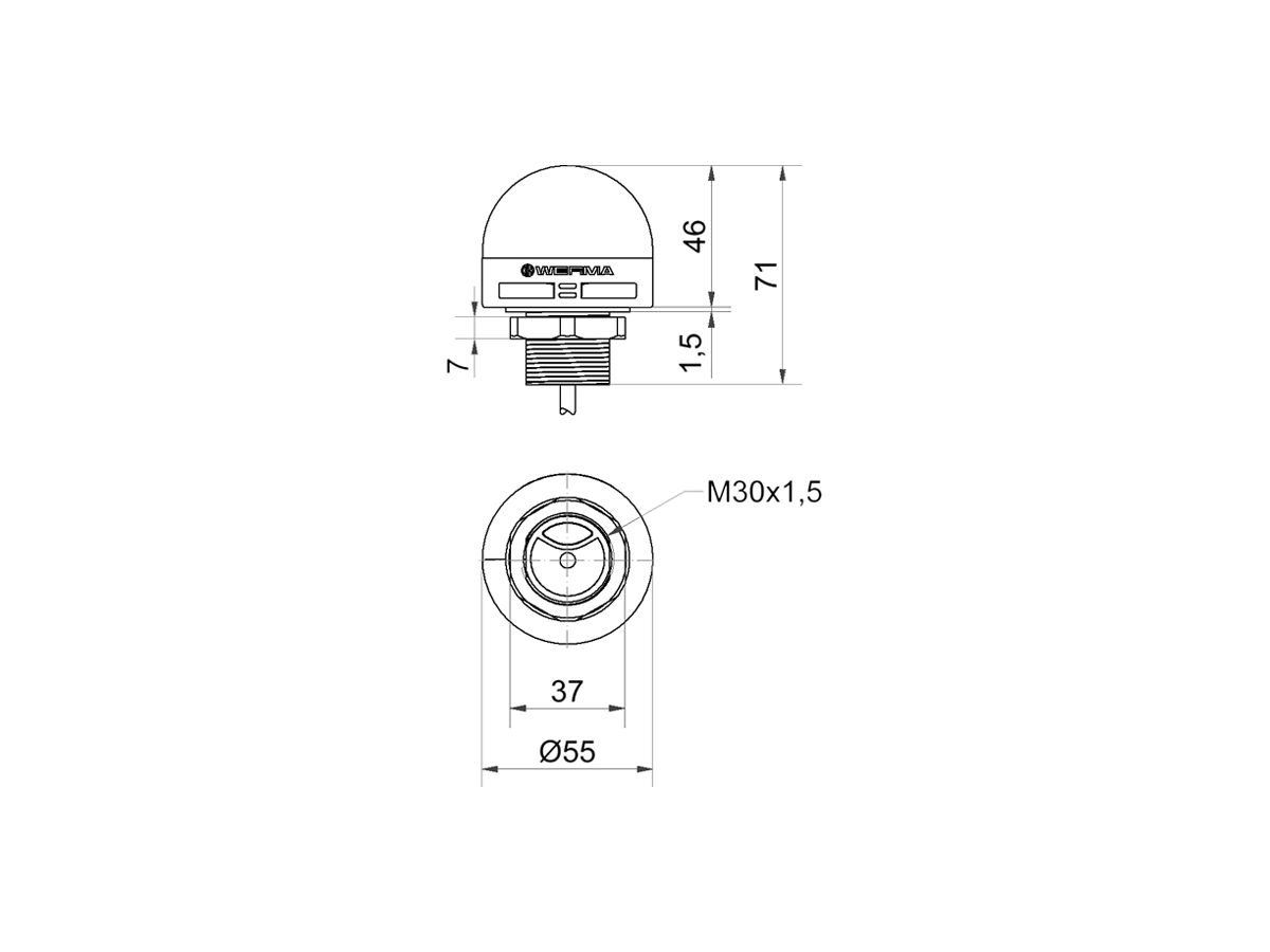 EB-Signalleuchte WERMA, Dauer/Summer, 10…30VDC, Stecker M12 5P