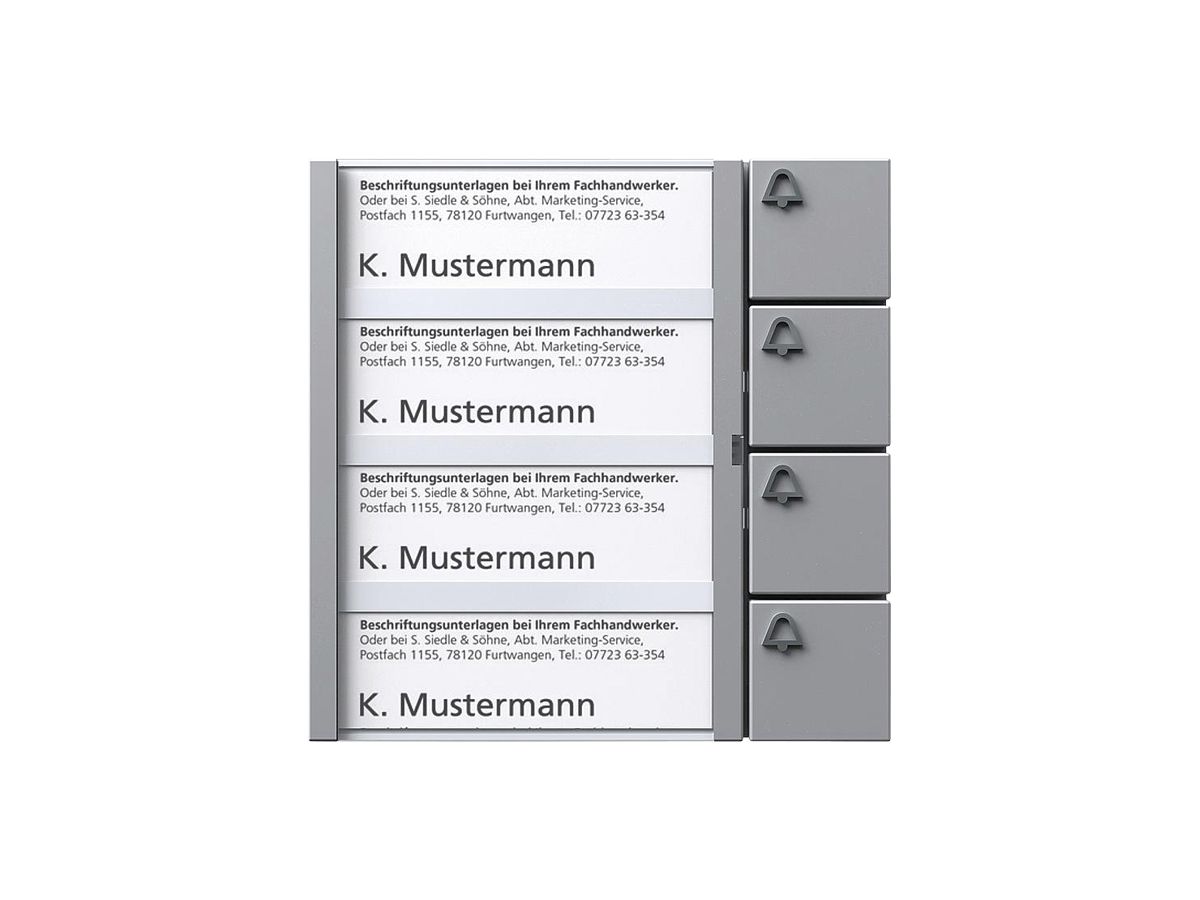 Tasten-Modul Siedle, mit 4 Namensschildern, 4 Ruftasten mit Glockensymbol, si