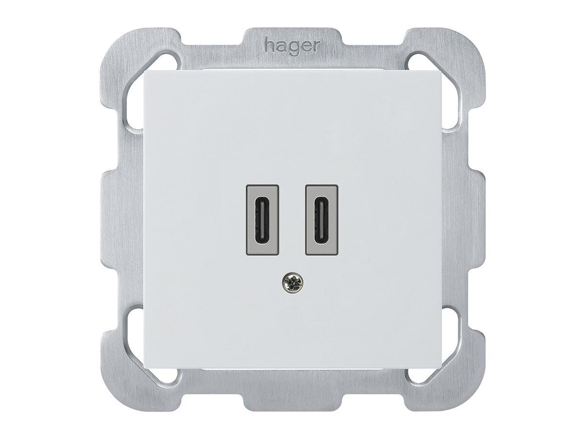 UP-USB-Ladesteckdose Hager kallysto C-C 20W 5V 77×77mm weiss