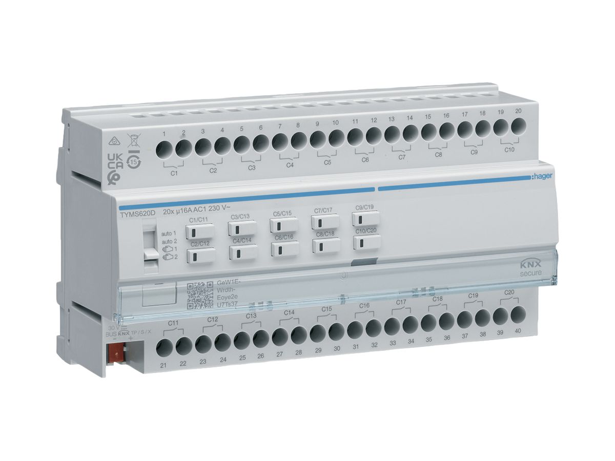 REG-Schalt-Jalousieaktor KNX Secure Hager 20-/10-fach 16A