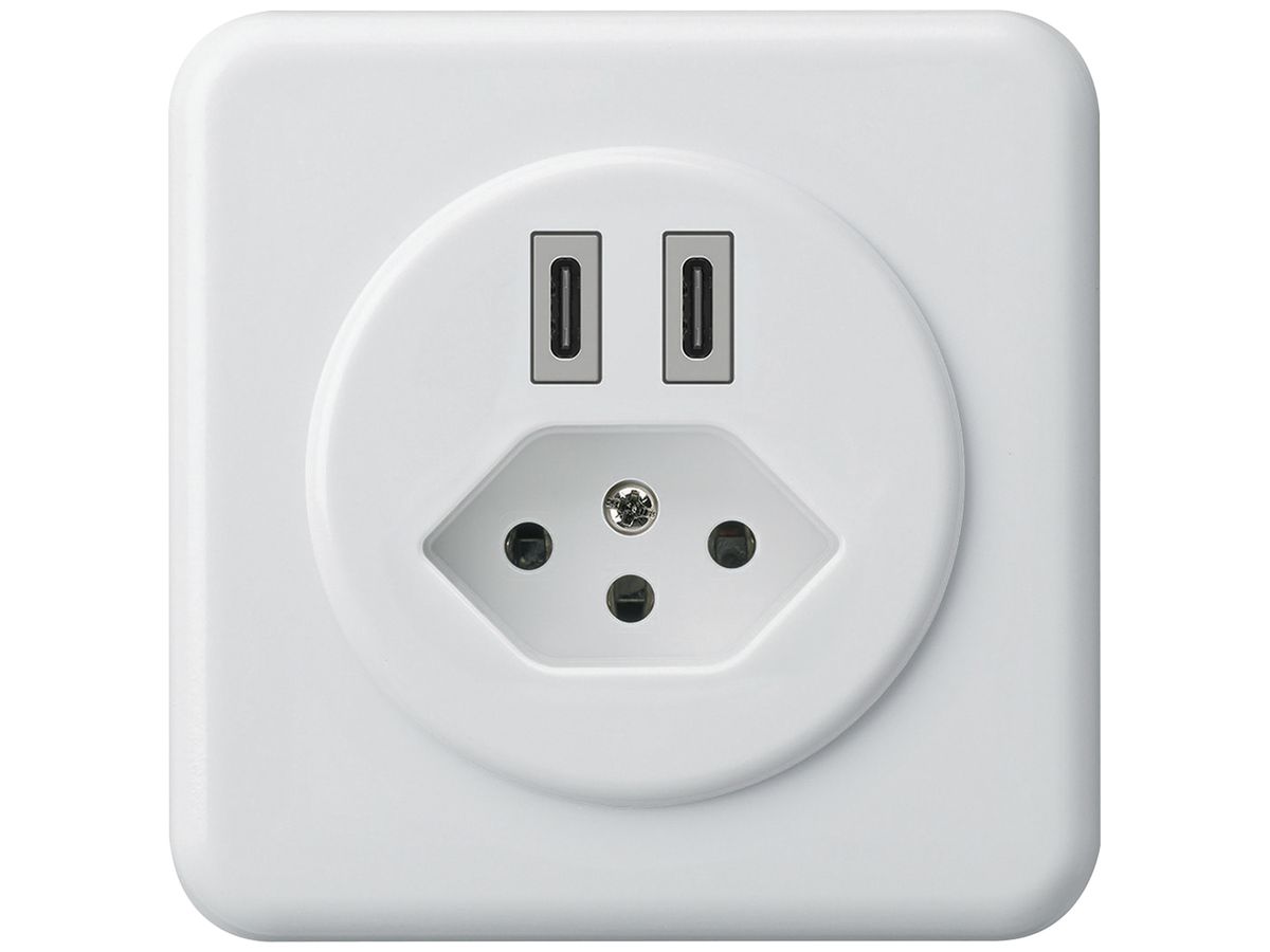 UP-USB-Ladesteckdose Hager basico C-C 20W+T13 5V 86×86mm weiss