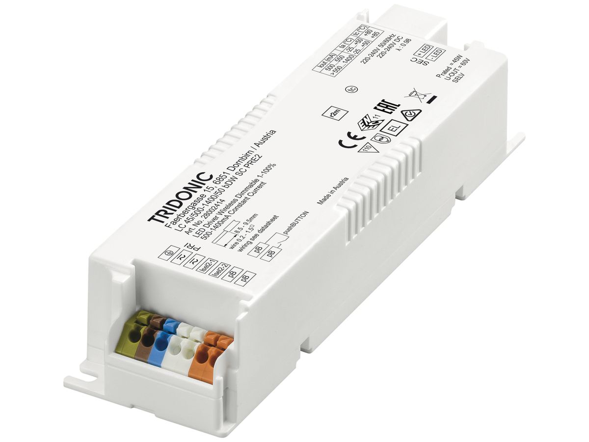 LED-Konverter basicDIM LC 45/500-1400/50 bDW SC PRE2 500…1400mA 45W, 43×30×130mm