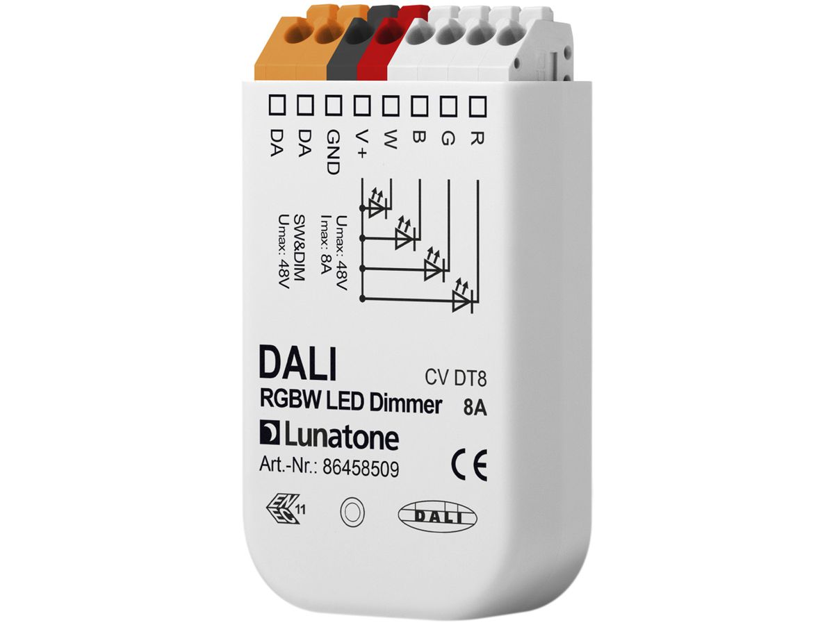 LED-Konverter Ervotech DALI DT8 RGBW 8A, 12…48V, 59×33×15mm