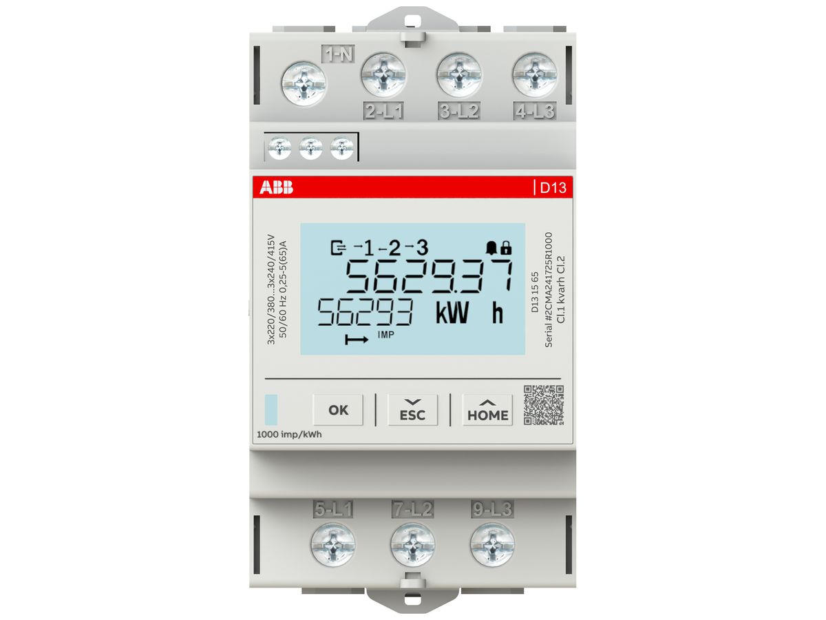 REG-Energiezähler ABB D13 15 65 3LN 65A Zweitarif S0 3TE