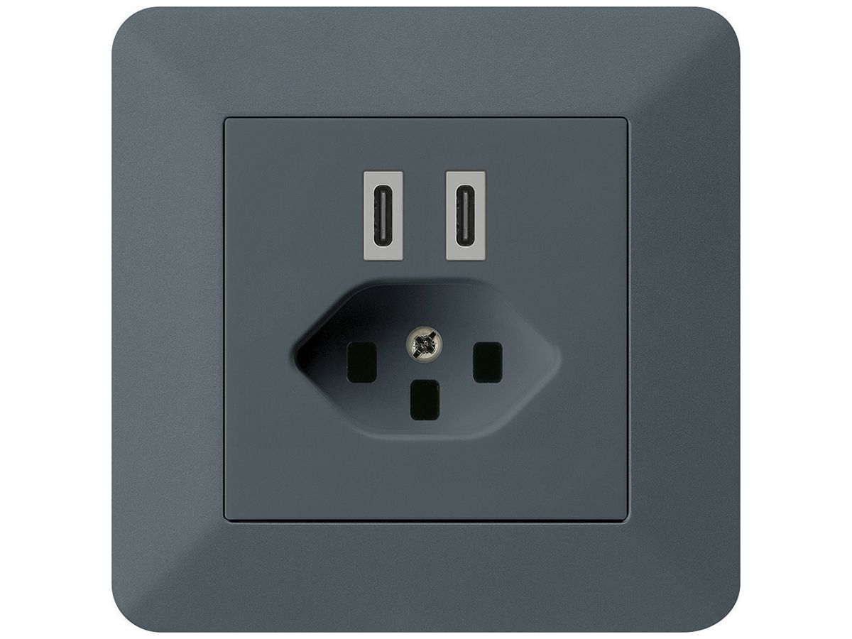 UP-USB-Ladesteckdose Hager kallysto.trend C-C 20W+T23 5V 94×94mm anthrazit