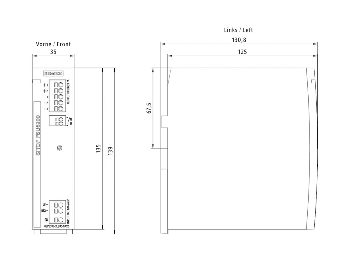 Stromversorgung Siemens SITOP, IN: 120…230VAC (120…240VDC), OUT: 24VDC/3.7A