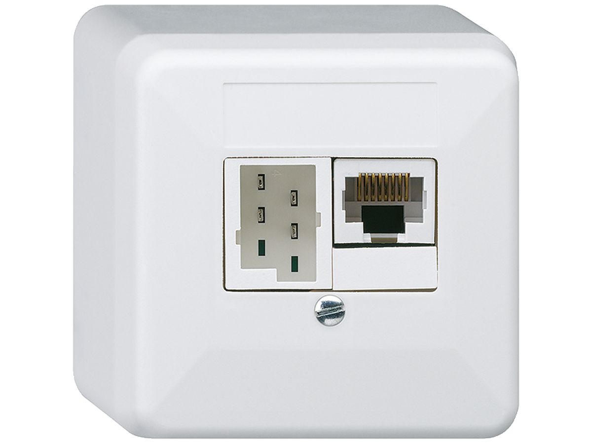 AP-Anschlussdose basico 1×RJ45u+1×TT83 weiss 62×62×36mm