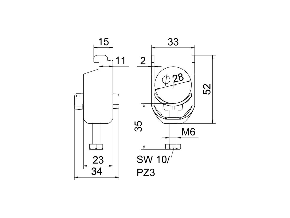 Schnellverleger BET 2056 N-Fuss Kunststoff 22…28mm 1×Kabel A2 1.4301