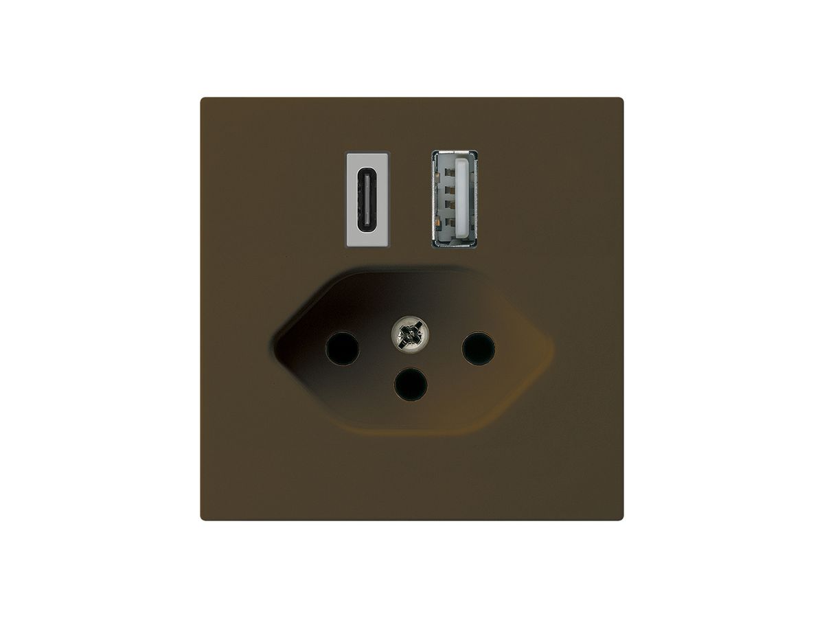 USB-Ladesteckdose kallysto 18W PD 1×Typ A 1×Typ C T13 braun