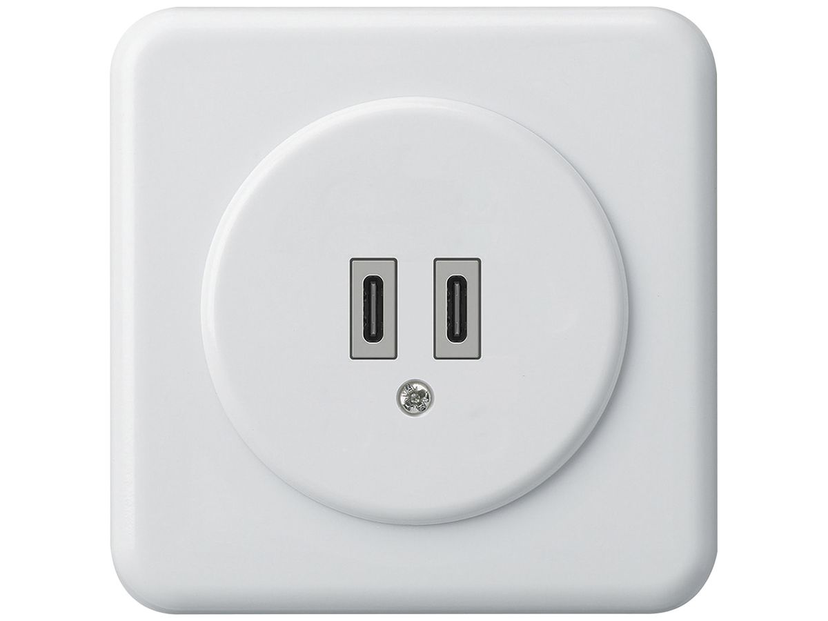 UP-USB-Ladesteckdose Hager basico C-C 20W 5V 86×86mm weiss