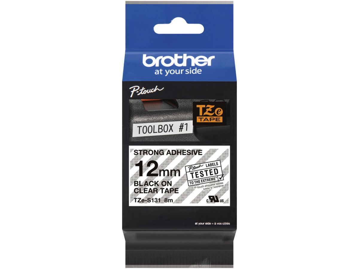 Schriftbandkassette Brother TZe-S131.12mm×8m, transparent-schwarz