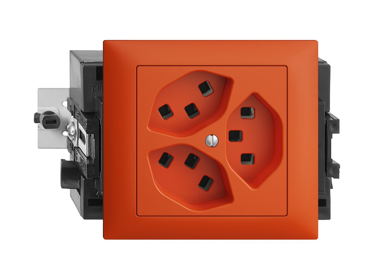 EB-Steckdose 3×T23 16A orange 53mm EDIZIOdue, mit Steckklemmen