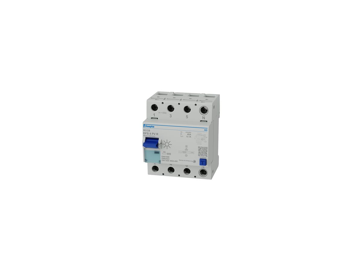 Fehlerstromschutzschalter Doepke DFS4 4P 400V 0.1A B PV 40A 6kA 4TE N-rechts