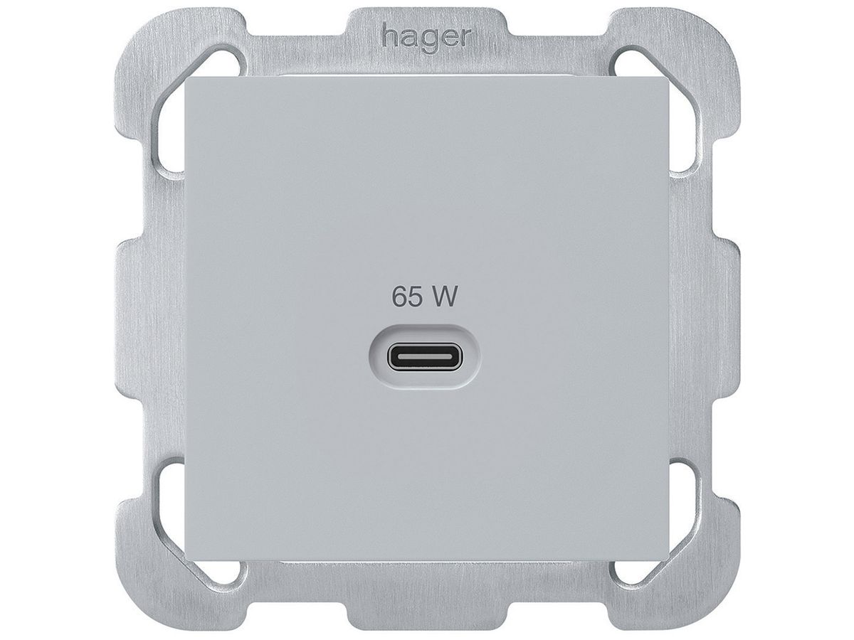 UP-USB-Ladesteckdose Hager kallysto Typ C 65W 3250mA hellgrau