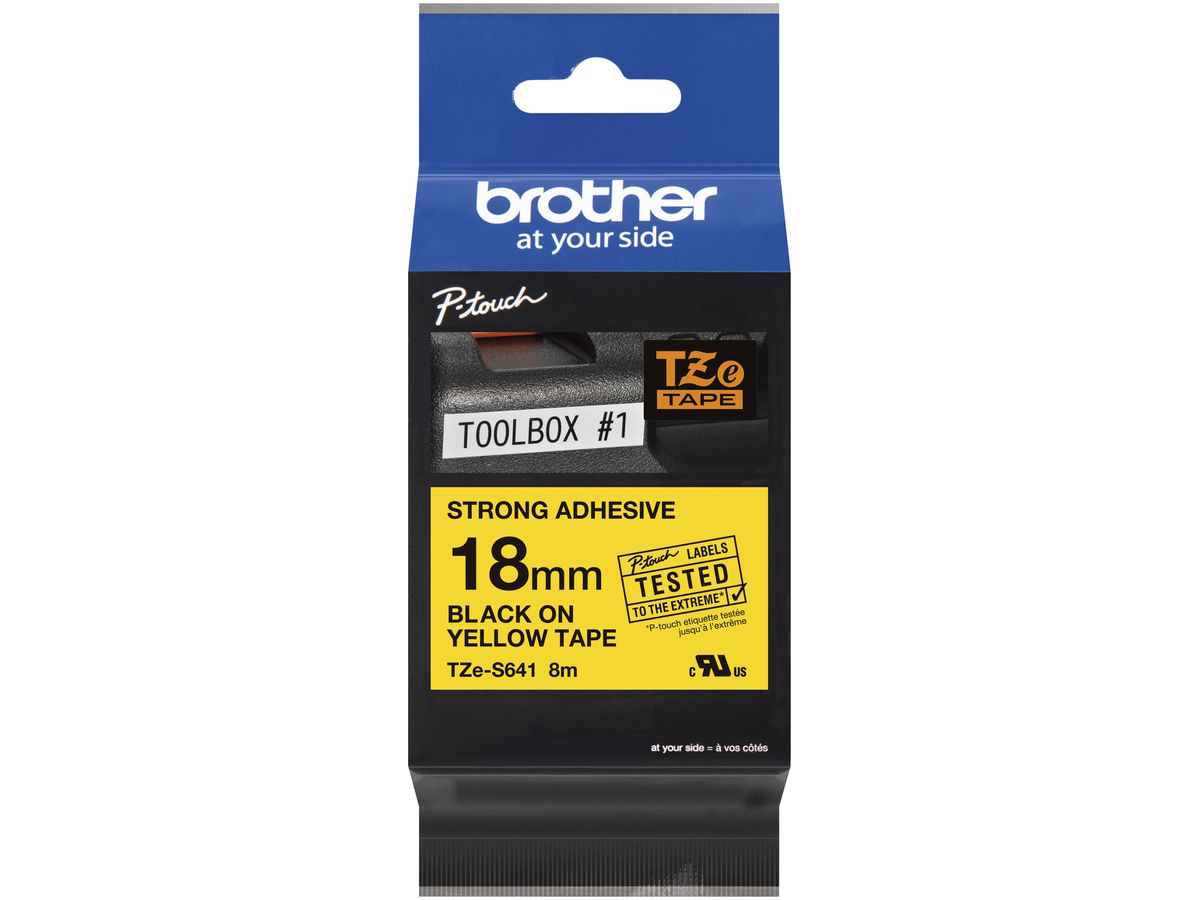 Schriftbandkassette Brother TZe 18mm×8m, gelb-schwarz