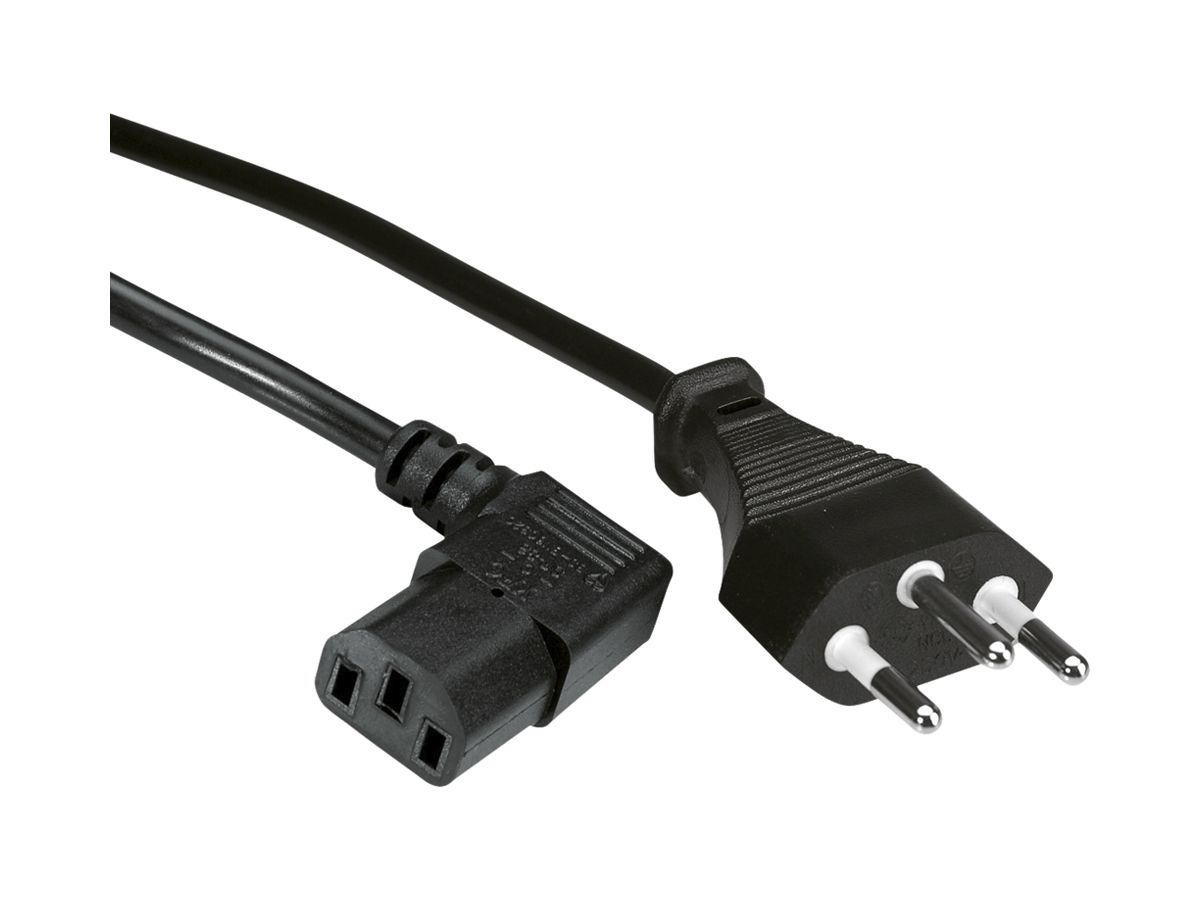 Apparatekabel VALUE T12 → C13 (90°) 3×1mm² 250VAC/10A schwarz 2m