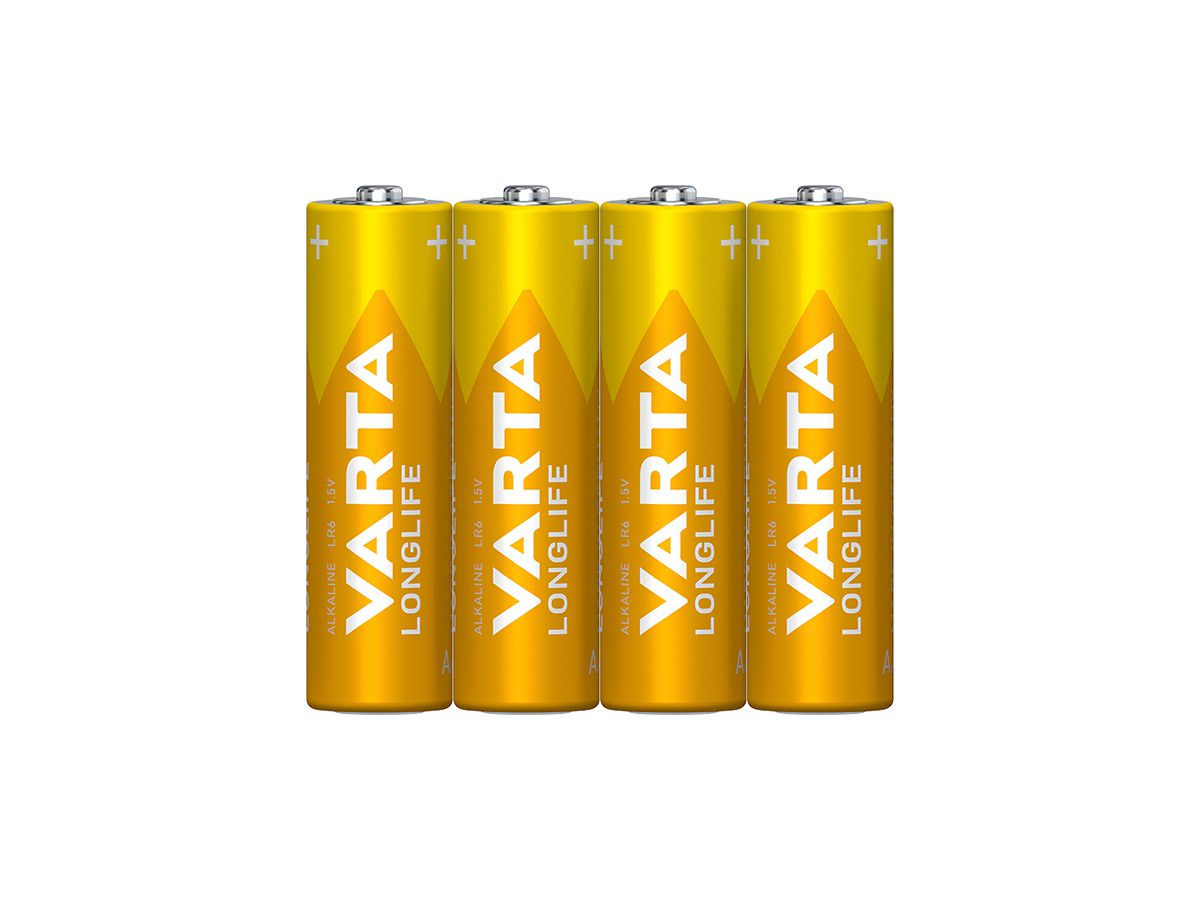 Batterie Alkali VARTA Longlife AA, 4 Stück foliert