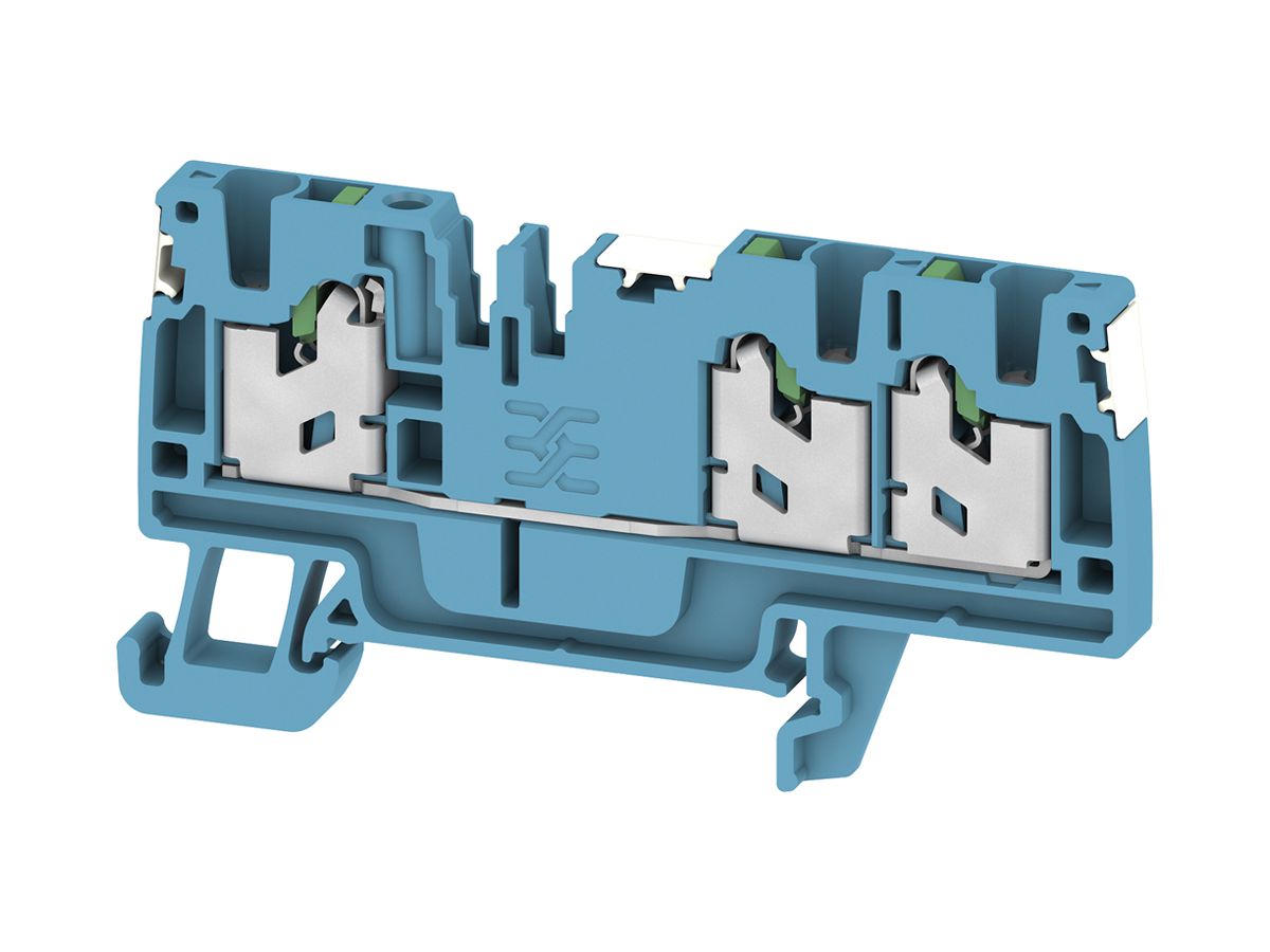 Durchgangs-Reihenklemme S3C 2.5 DL BL 2.5mm² 24A 800V SNAP IN 3×1 TH35 blau