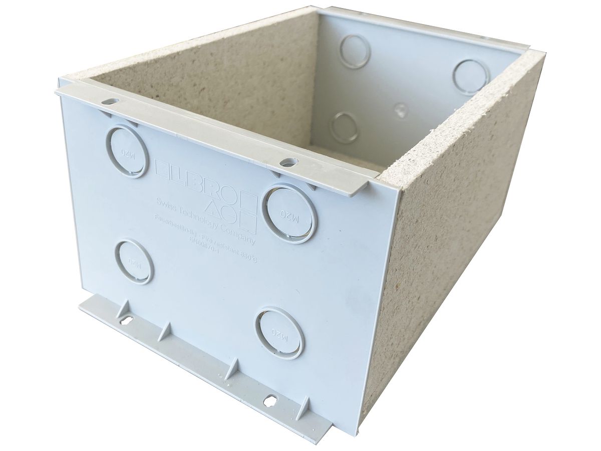 EB-Gehäuse Fire-Stop-Box, Gipsfaserplatte, 200×150×110 mm, GDP 850°C, grau