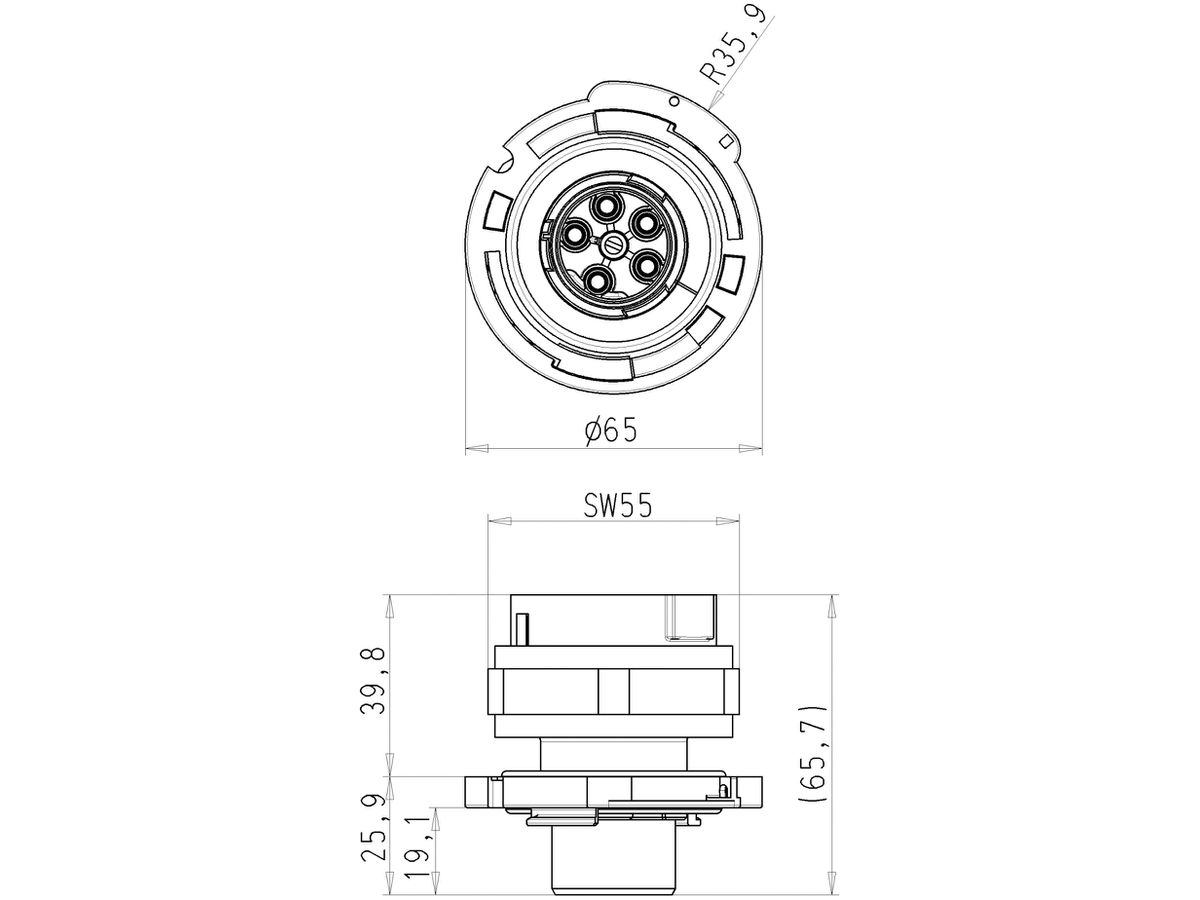 Buchsenteil Wieland 5L 50A schwarz RST 50i5 250/400V 4…16mm² IP65