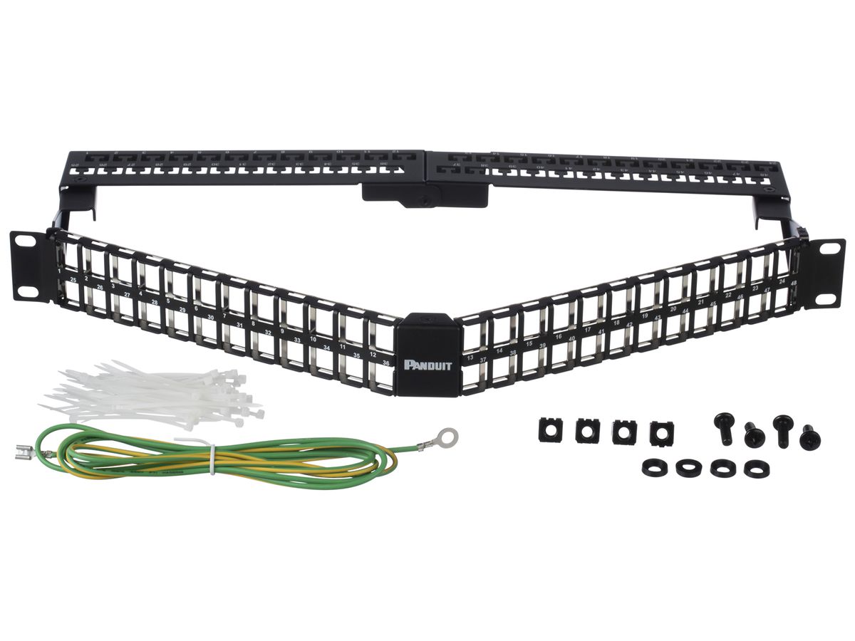 Patchpanel Panduit 48-Port Keystone 2HE, abgewinkelt, schwarz