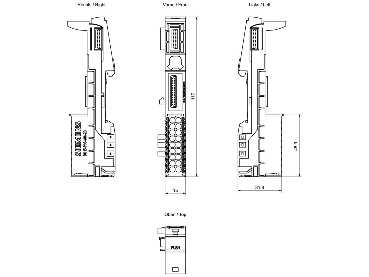 SPS-Basiseinheit Siemens SIMATIC ET200SP A0 BU15-P16+A0+2B, Push-In