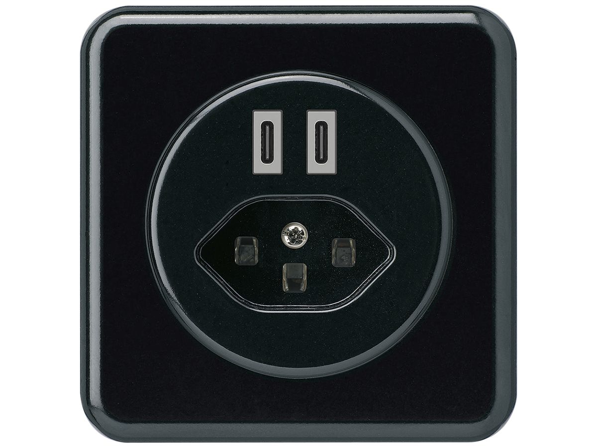 UP-USB-Ladesteckdose Hager basico C-C 20W+T23 5V 86×86mm schwarz