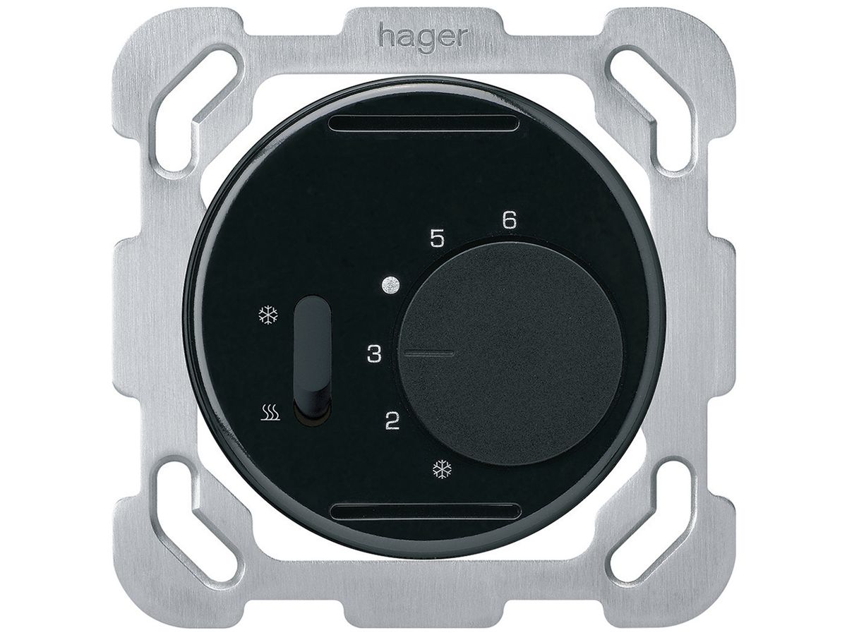 UP-Thermostat Hager basico B, mit Schalter Heizen/Kühlen, schwarz