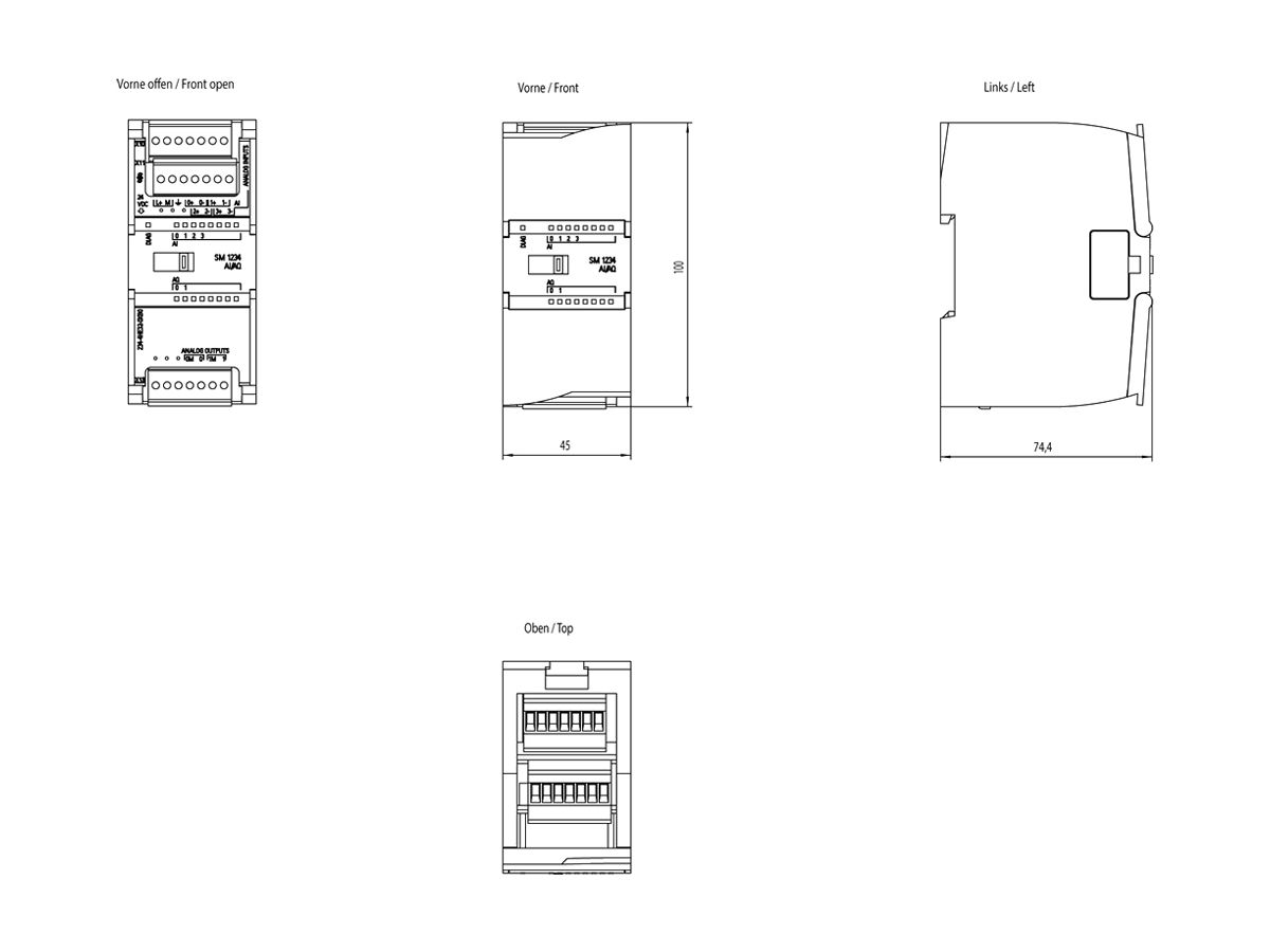 SPS-Ein-/Ausgabemodul Siemens SIMATIC S7-1200 SM 1234 AI 4×13bit, AO 2×14bit