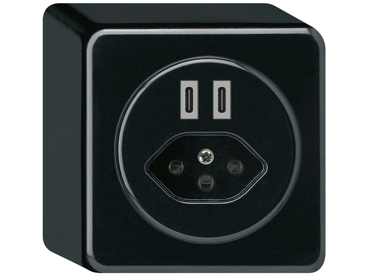 AP-USB-Ladesteckdose Hager basico C-C 20W+T13 5V 86×86mm schwarz
