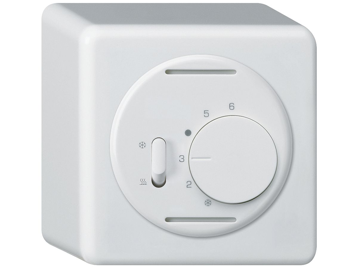 AP-Thermostat Hager basico, mit Schalter Heizen/Kühlen, weiss