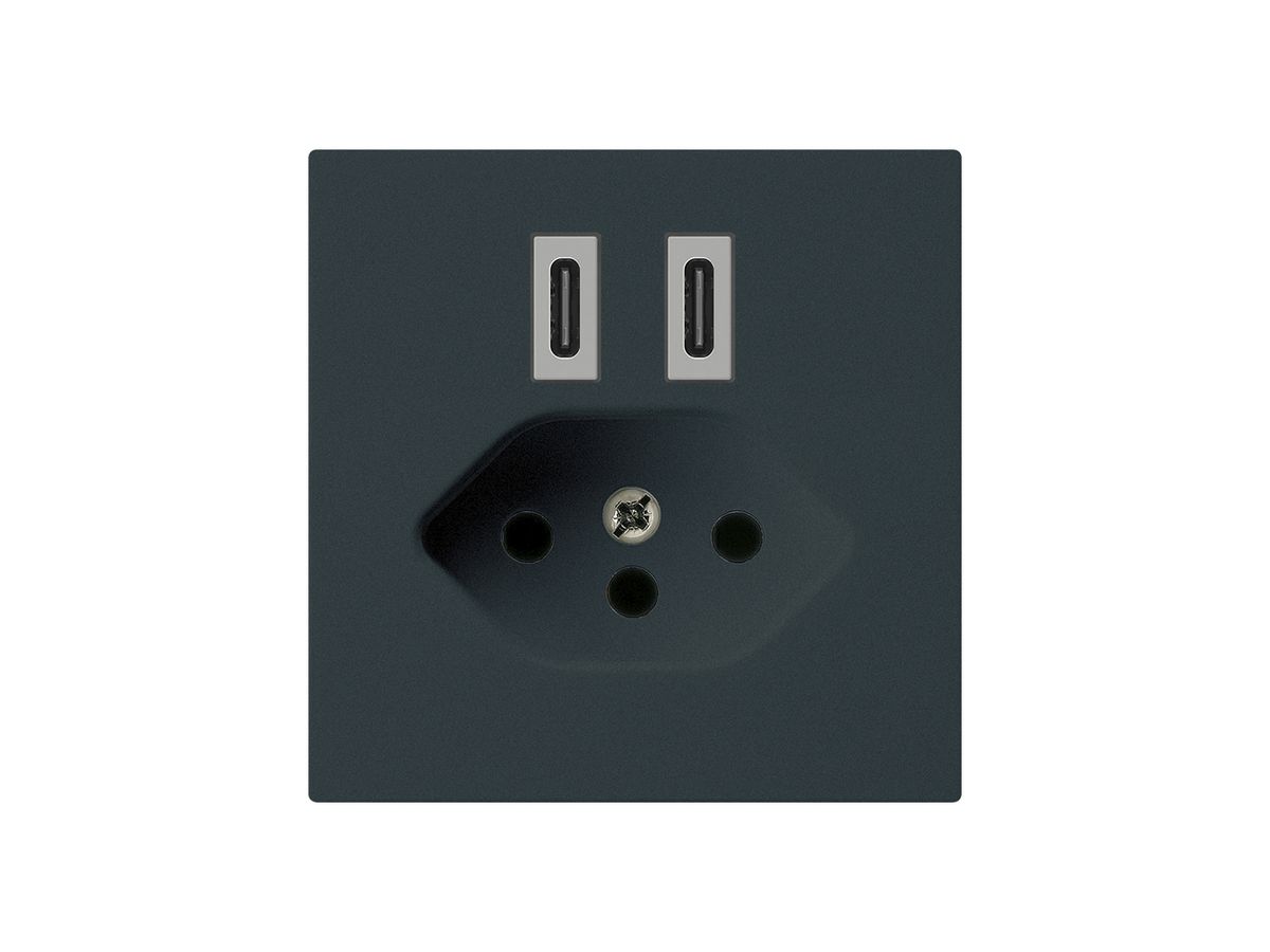 USB-Ladesteckdose Hager kallysto C-C 20W+T13 5V 60×60mm schwarz