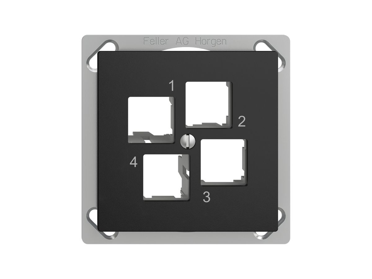 EB-Montageset EDIZIOdue FM.TE EASYNET S-One, für 4×RJ45, geradeauslass, schwarz