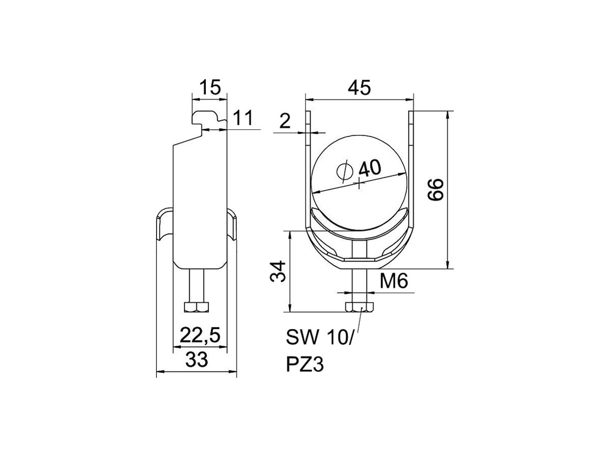 Schnellverleger BET 2056 N-Fuss Metall 34…40mm 1×Kabel Stahl tfZn