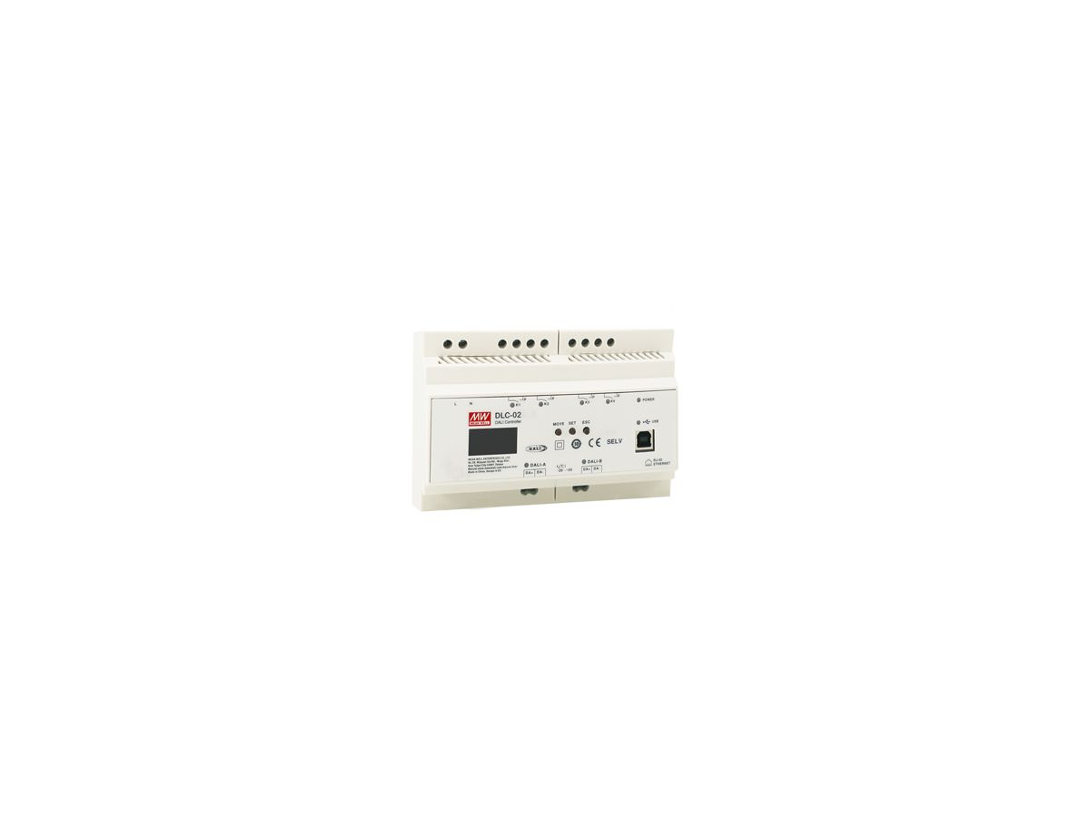 REG-Controller MEAN WELL DLC-02, DALI-2, 2×64 TN, 4×NO (250V/5A)