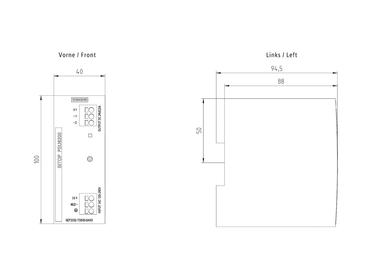 Stromversorgung Siemens SITOP, IN: 120…230VAC (120…240VDC), OUT: 24VDC/2.5A