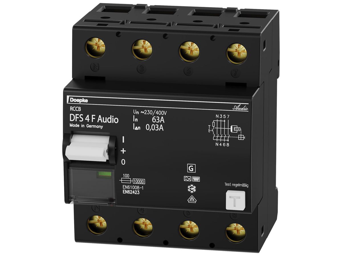 Fehlerstromschutzschalter Doepke 63A 30mA Audio RCCB, Typ F, N links