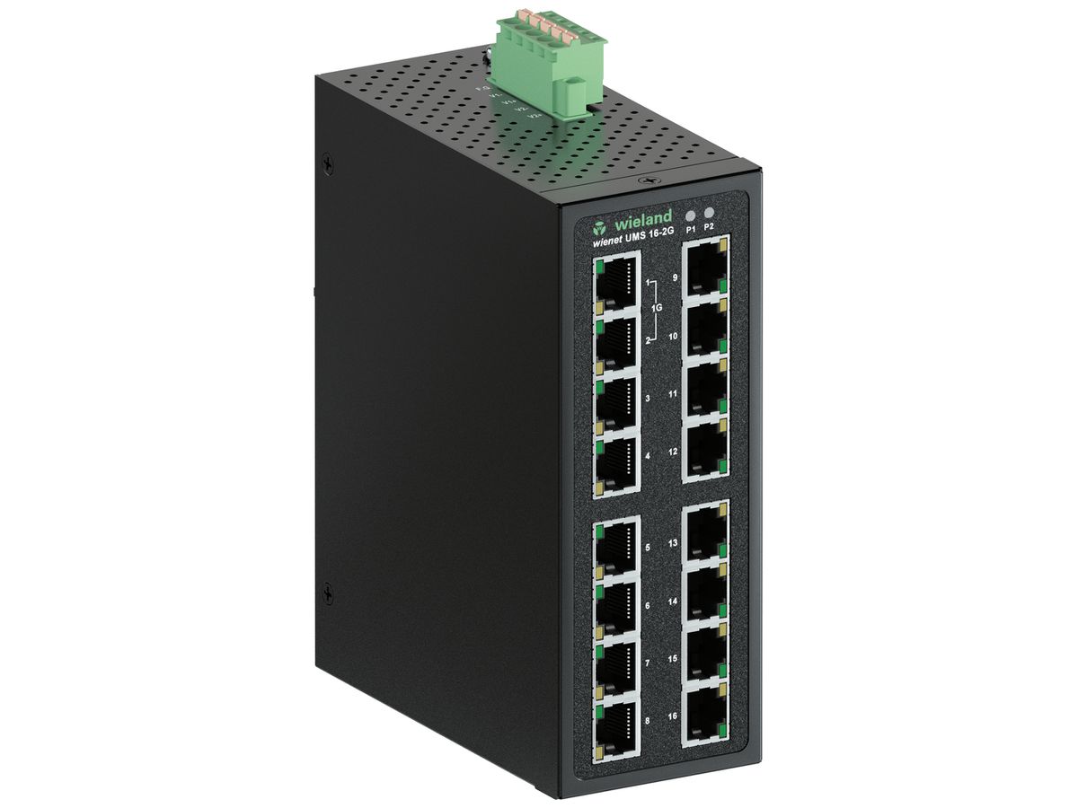 Switch wienet UMS 16-2G, 14-Port Fast Ethernet+2-Port GbE, unmanaged, IP30