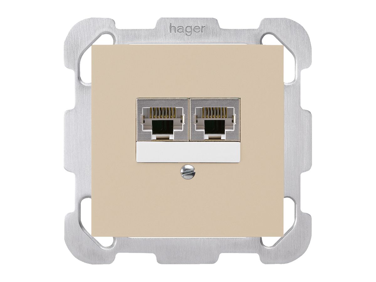 UP-Dose kallysto 2×RJ45s getrennt UKV beige mit Befestigungsplatte