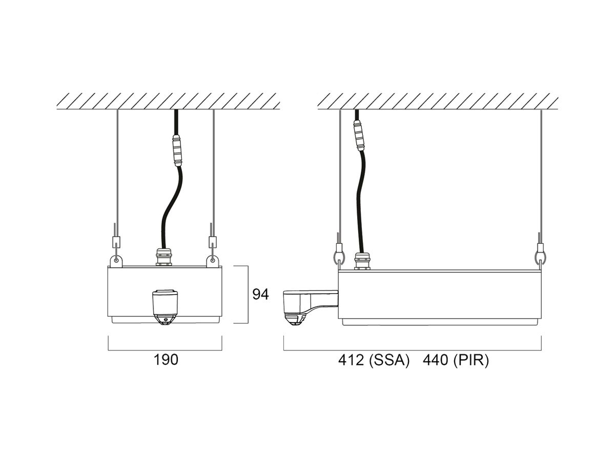 LED-Hallenstrahler Sylvania KubiXx WIDE PIR 54W 9300lm 840 IP65 DIM 412×190