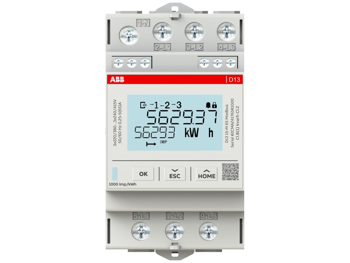 REG-Energiezähler ABB D13 15-M 65 3LN 65A Multitarif Modbus S0 3TE MID