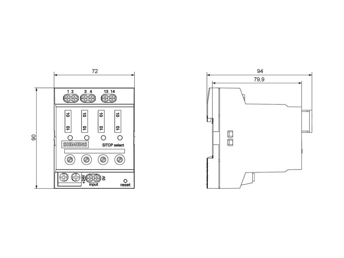 Diagnose Modul SITOP Select 4×24VDC selektiv je 2…10A