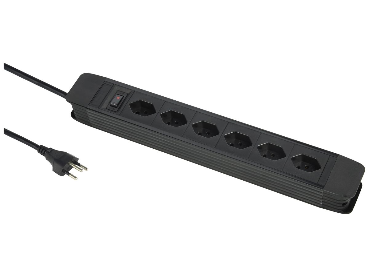Steckdosenleiste PRINCIPIO 6×Typ 13 horizontal Kabel 2m Schalter schwarz