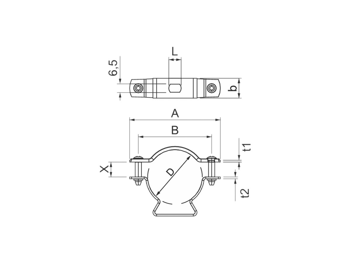 Rohr-/Kabelschelle Bettermann, mit Schraubenloch, Ø12…14mm, V4A, 1.4571