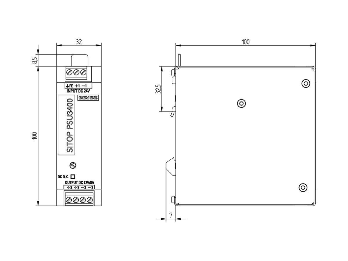 Stromversorgung Siemens SITOP, IN: 24VDC, OUT: 12VDC/8A