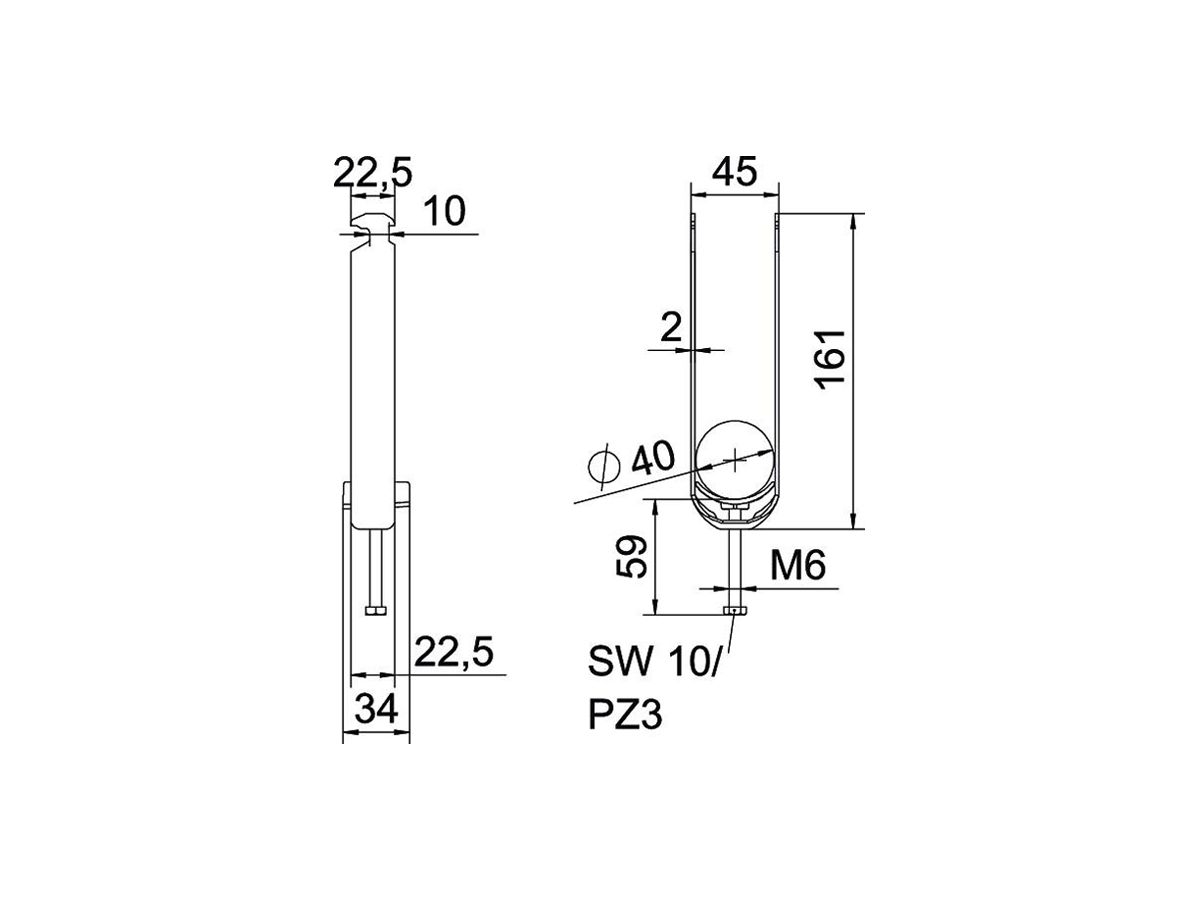 Schnellverleger BET 2056 H-Fuss Kunststoff 34…40mm 3×Kabel Stahl tfZn