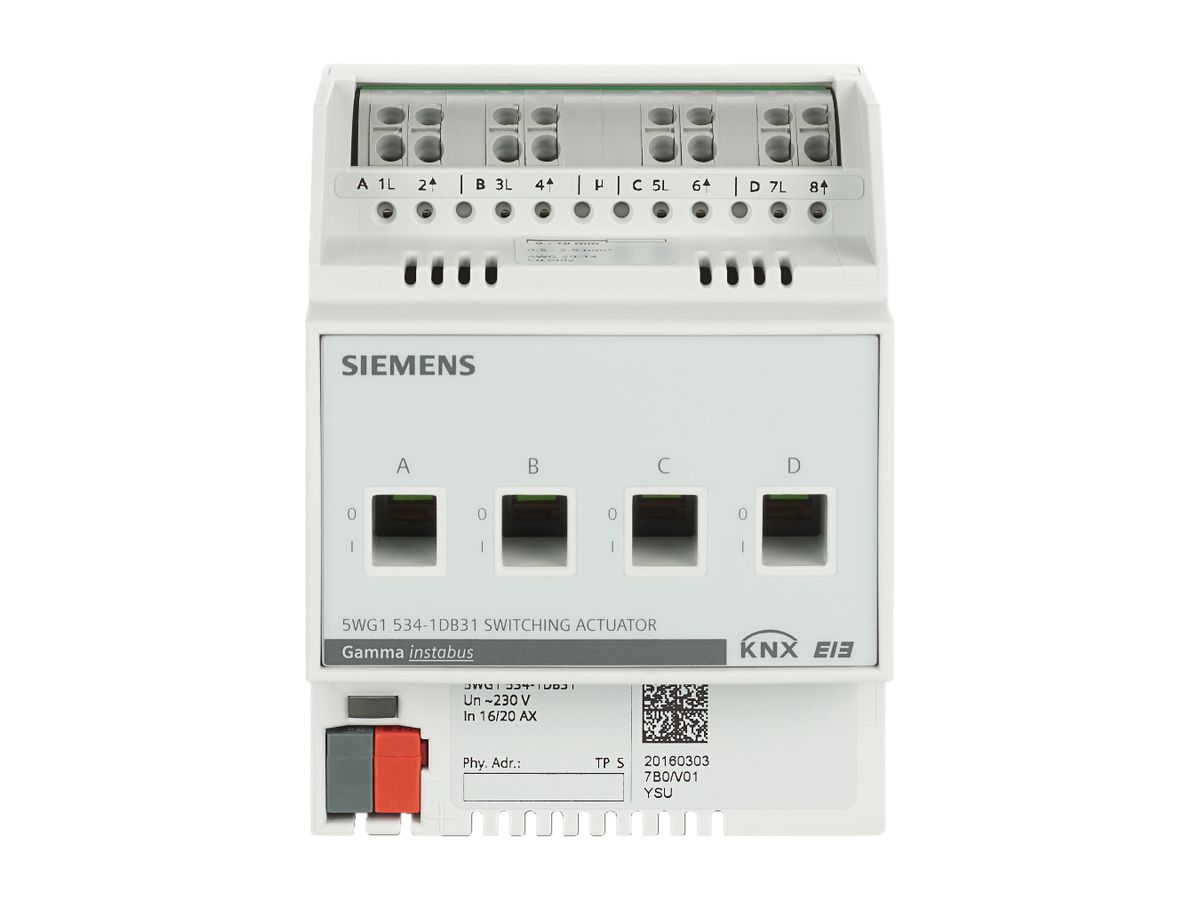 REG-Schaltaktor Siemens KNX 4-fach 230VAC 6AX C-Last