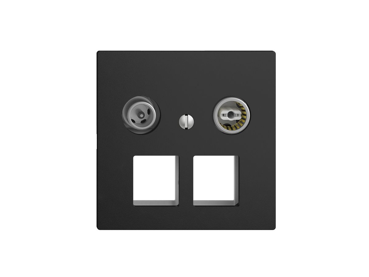 Multimediadose 15dB EDIZIOdue F, Durchgangsdose, f.2×RJ45 Keystone, schwarz